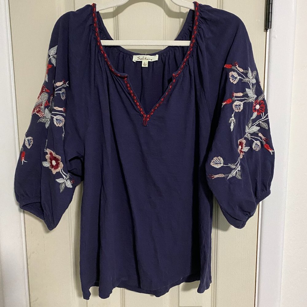 Solitaire Shirt Peasant Boho Embroidered Top